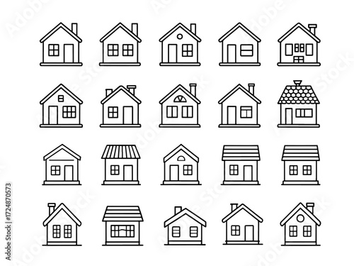Collection of simple house outline icons home building 1