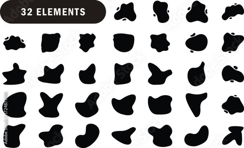 Organic abstract blob shapes black silhouette vector set of fluid liquid design elements for modern graphic templates