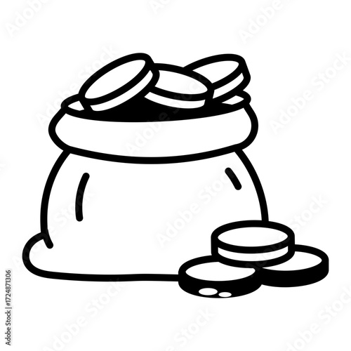 A sketchy style icon showing a coin sack
