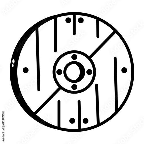 A hand drawn style icon showing a viking shield

