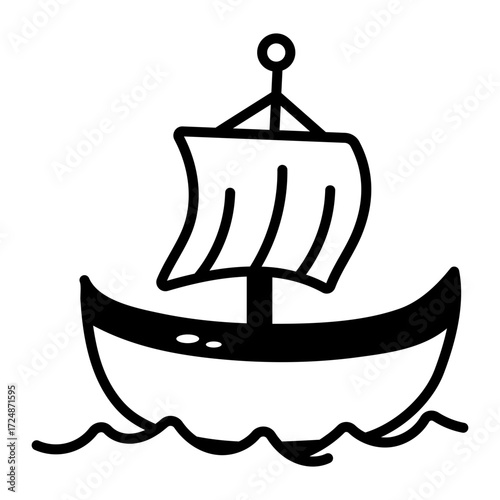 A doodle style icon showing a viking ship
