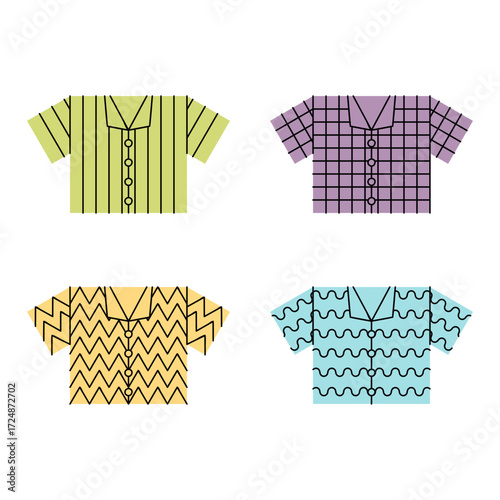 Set of summer short sleeved shirt fashion design style hand drawn colorful illustration collections