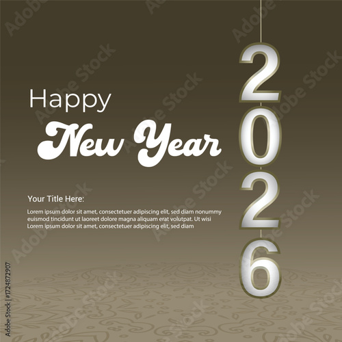 Happy new year post with 3d rendered hanging 2026. holiday greeting card design template. vector illustration.