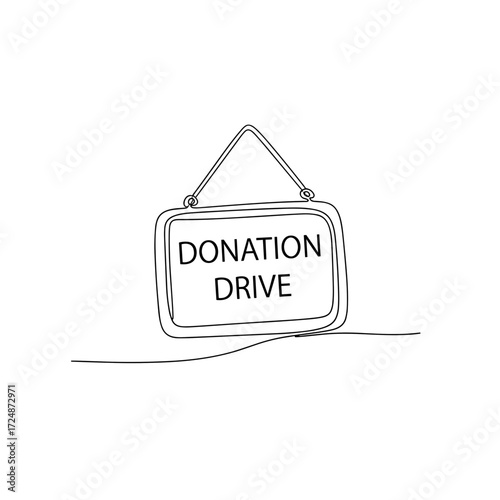 Donation drive sign hanging in minimalist line art style