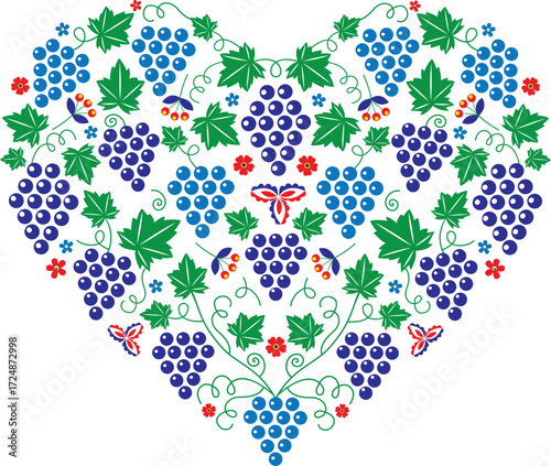 Moravian folklore ornaments with grapes folded into a heart shape