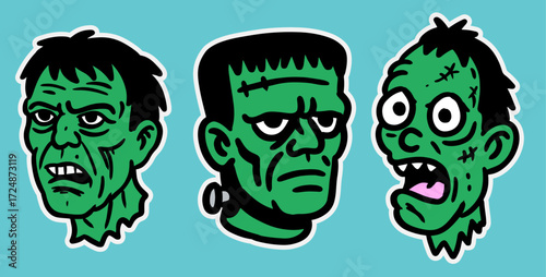 Halloween pack set stickers Ghost Witch Knife Eyeball Frankenstein Skull Spider Poison Zombie tomb monster sticker