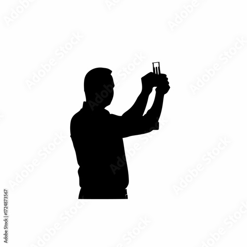 Silhouette of lab worker scanning barcode on sample tube isolated on white background