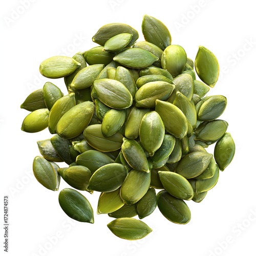 Wallpaper Mural Pile of green pumpkin seeds, healthy snack, top view, isolated on white background Torontodigital.ca