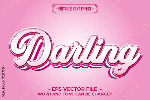 Darling Editable Text Effect Vector with Romantic Pink Script Style