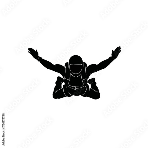 Male Skydiver Silhouette Dramatic Freefall Pose Capturing Excitement Thrill Adventure Vector