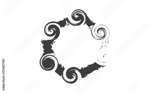  Rough, brushstroke-style hexagonal frame with swirling spiral elements, appearing rustic and artistic