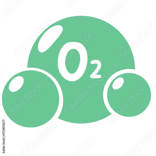 2d illustration of oxygen molecule O₂, symbolizing air, science, chemistry, biology, atmosphere, environment, nature, sustainability, breathing, and essential life element.
