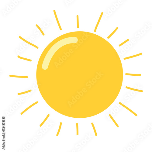 2d illustration of the sun with bright rays, representing solar energy, astronomy, space, cosmos, warmth, light, nature, life, and universe.
