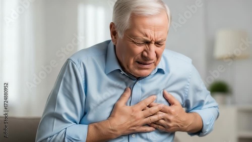 Wallpaper Mural Senior Man Clutching Chest in Pain at Home Suffering Heart Attack Torontodigital.ca