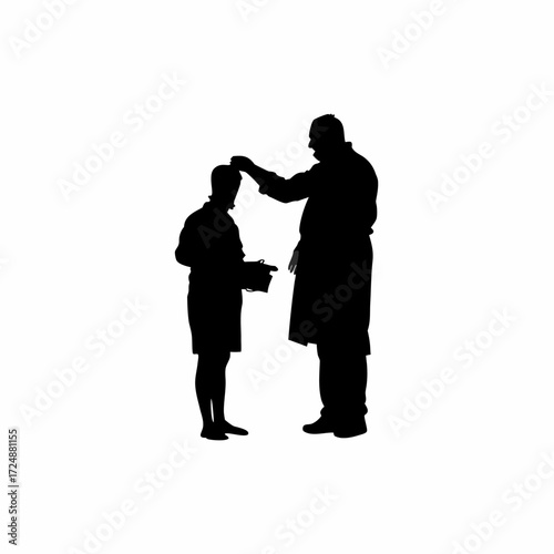 Lab worker silhouette collecting sample at patient s home isolated on white background