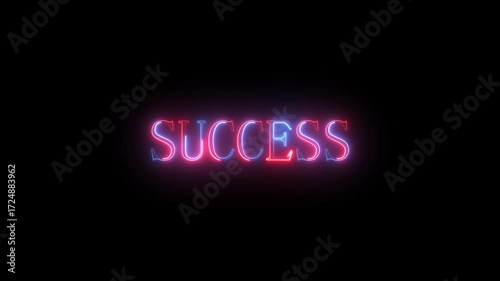 SUCCESS text icon animation glowing neon blue color font letter word business banner sign template signboard poster shop advertisement on black ...