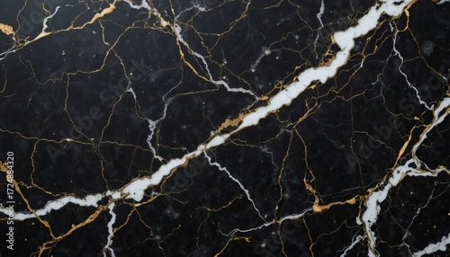 Stunning black marble with luxurious gold and white veining creates an elegant backdrop for sophisticated design projects and opulent interiors.