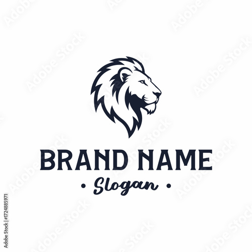 Elegant logo featuring a lion's head in profile, with brand name and slogan below.