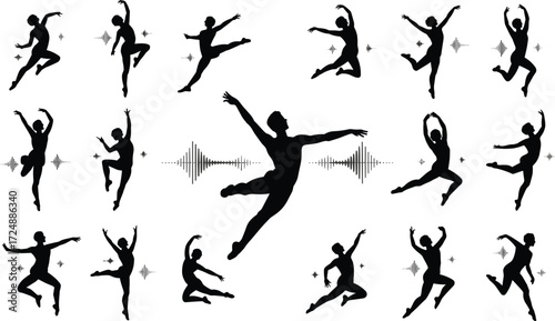 vector silhouettes of dancing people