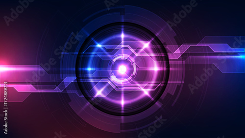 Futuristic Glowing Digital Target Vector Illustration Technology Background with Neon Purple Blue Circuit Lines and Abstract High Tech Elements for Modern Innovation Concept