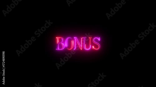 glowing bonus neon text with neon lines animation
