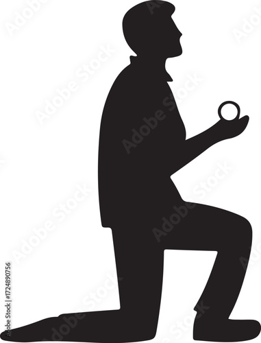 Silhouette of Man Proposing with Ring on White Background