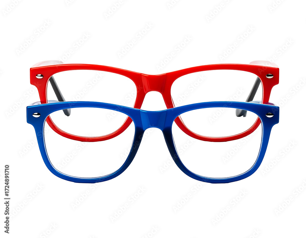 Fototapeta premium Red and blue eyeglasses, layered design