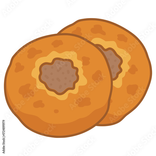 Belyashi Russian deep fried dough flat color vector illustration template design