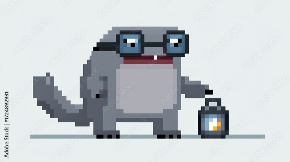 Fototapeta premium Pixel art creature with glasses and lantern