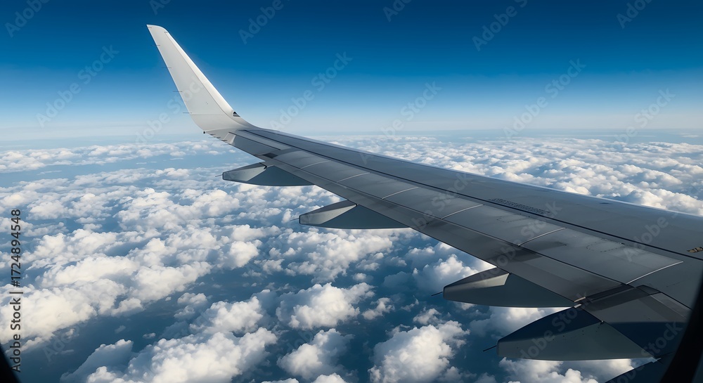 Obraz premium Airplane wing over clouds