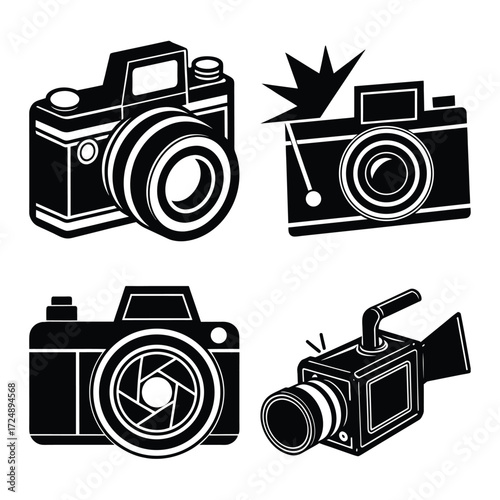 Camera icon set. Photo camera in flat style. Vector Video Camera Icons photography camera line art signs, vector illustration