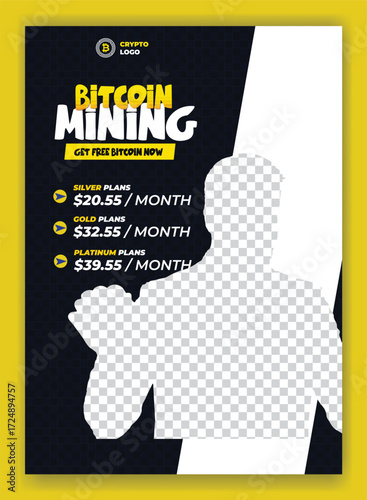Cryptocurrency and bitcoin poster or flyer design
