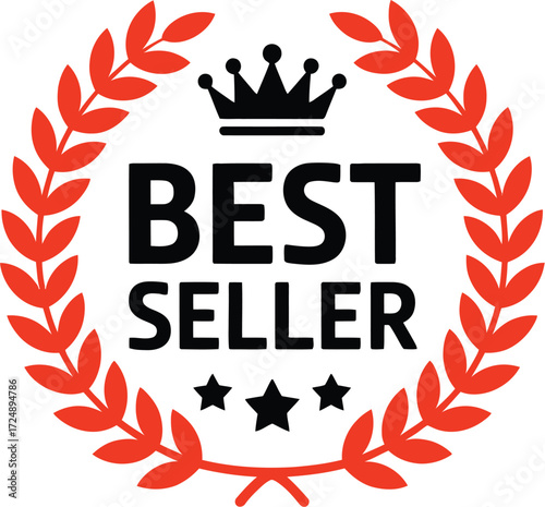 Award-winning best seller emblem with crown and laurel wreath signifying achievement and success