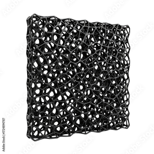 Black porous foam cube isolated on transparent background