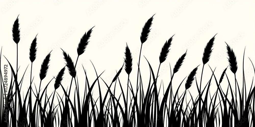 Seamless vector pattern of stylized black grass silhouettes on a spring-like background, nature, illustration Seamless vector pattern of stylized black grass silhouettes on a spring-like background, nature, illustration