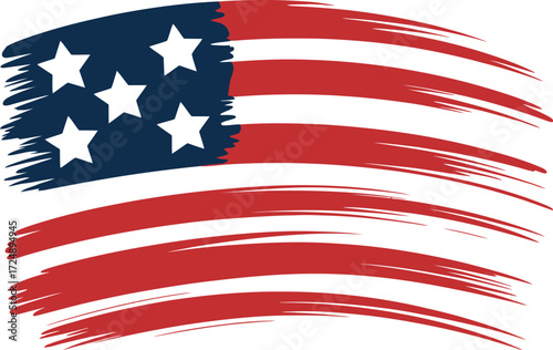 Abstract, painterly American flag with bold brushstrokes and vibrant colors.