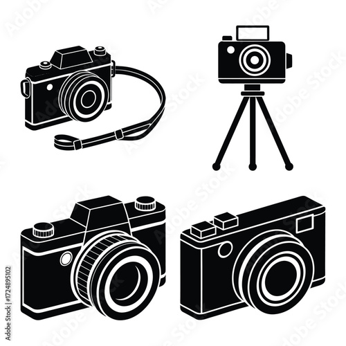 Camera icon set. Photo camera in flat style. Vector Video Camera Icons photography camera line art signs, vector illustration