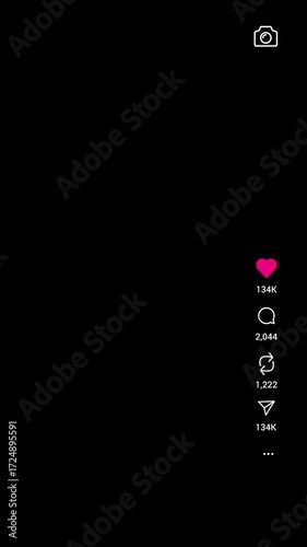 Vertical Video Overlay of Animated Reels Engagement Icons Growing – Likes, Comments, Repost, Shares.