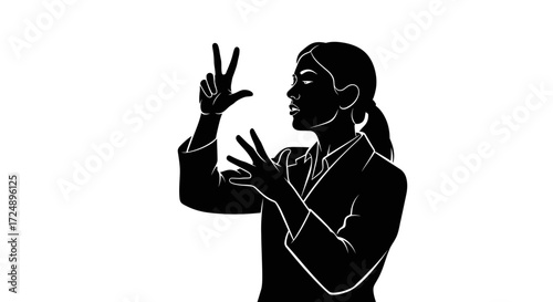 Communication Vector Silhouette of a Female Sign Language Interpreter in Fluid Motion