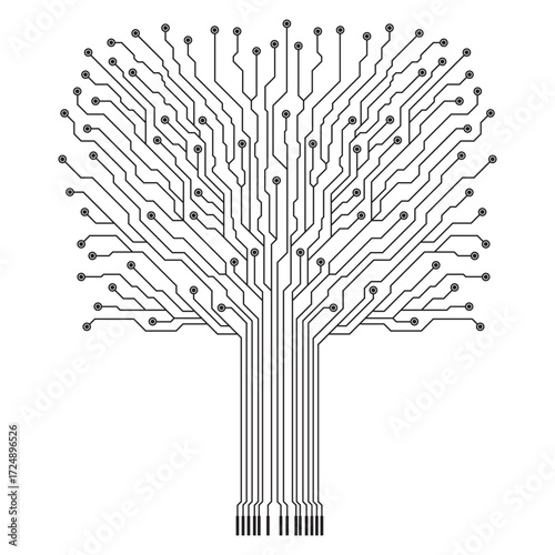 Conceptual illustration of a digital electronic circuit board tree 