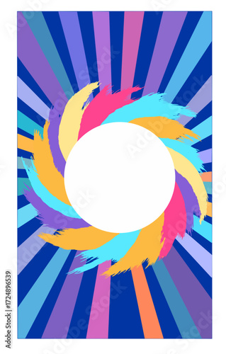 A dynamic, vibrant burst of color with a circular blank space, creating a lively and artistic abstract background. Ideal for modern digital content and unique design projects.