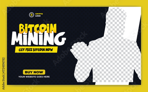 Cryptocurrency and bitcoin web banner or thumbnail template
