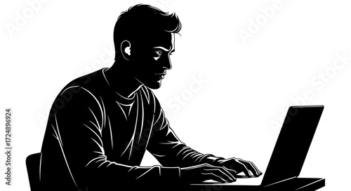 Professional Vector Silhouette of a Man Cybersecurity Expert Testing Network Defenses