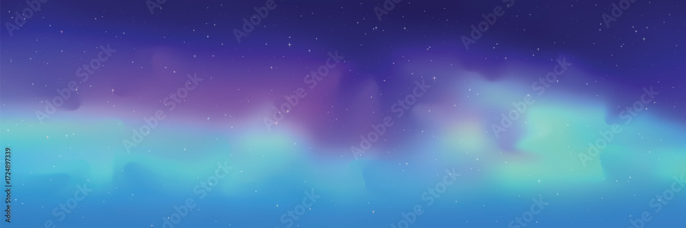 Obraz premium Polar lights, aurora borealis, starry sky, northern landscapes, vector illustration