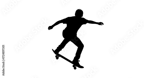 Dynamic Vector Silhouette of a Teen Skateboarder Executing Impressive Tricks with Energy