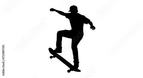 Youthful Vector Silhouette of a Teenager Practicing Skateboarding Tricks with Style and Flair