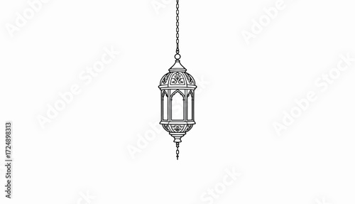 Elegant Hanging Lantern Line Art | Decorative Minimal Illustration for Festive and Creative Design