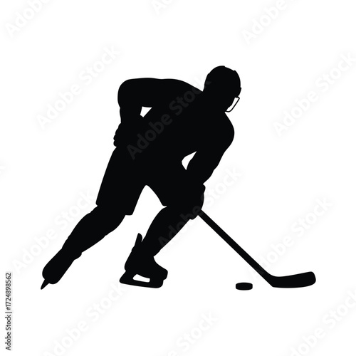 Silhouette of a hockey player in action on the ice