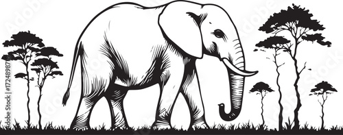 Graceful Elephant Line Art Illustration | African Wildlife Drawing for Nature Inspired Art