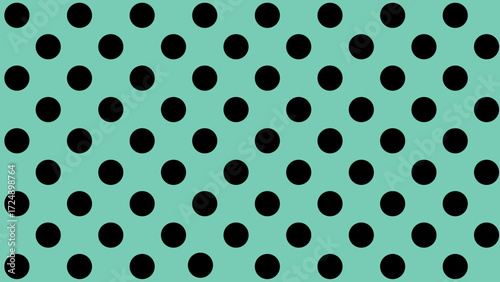 Turquoise seamless pattern with black drops. Polka dot background. Cute wallpaper with circle.